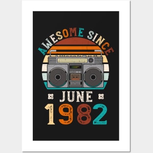 Funny Birthday Quote, Awesome Since June 1982, Retro Birthday Posters and Art